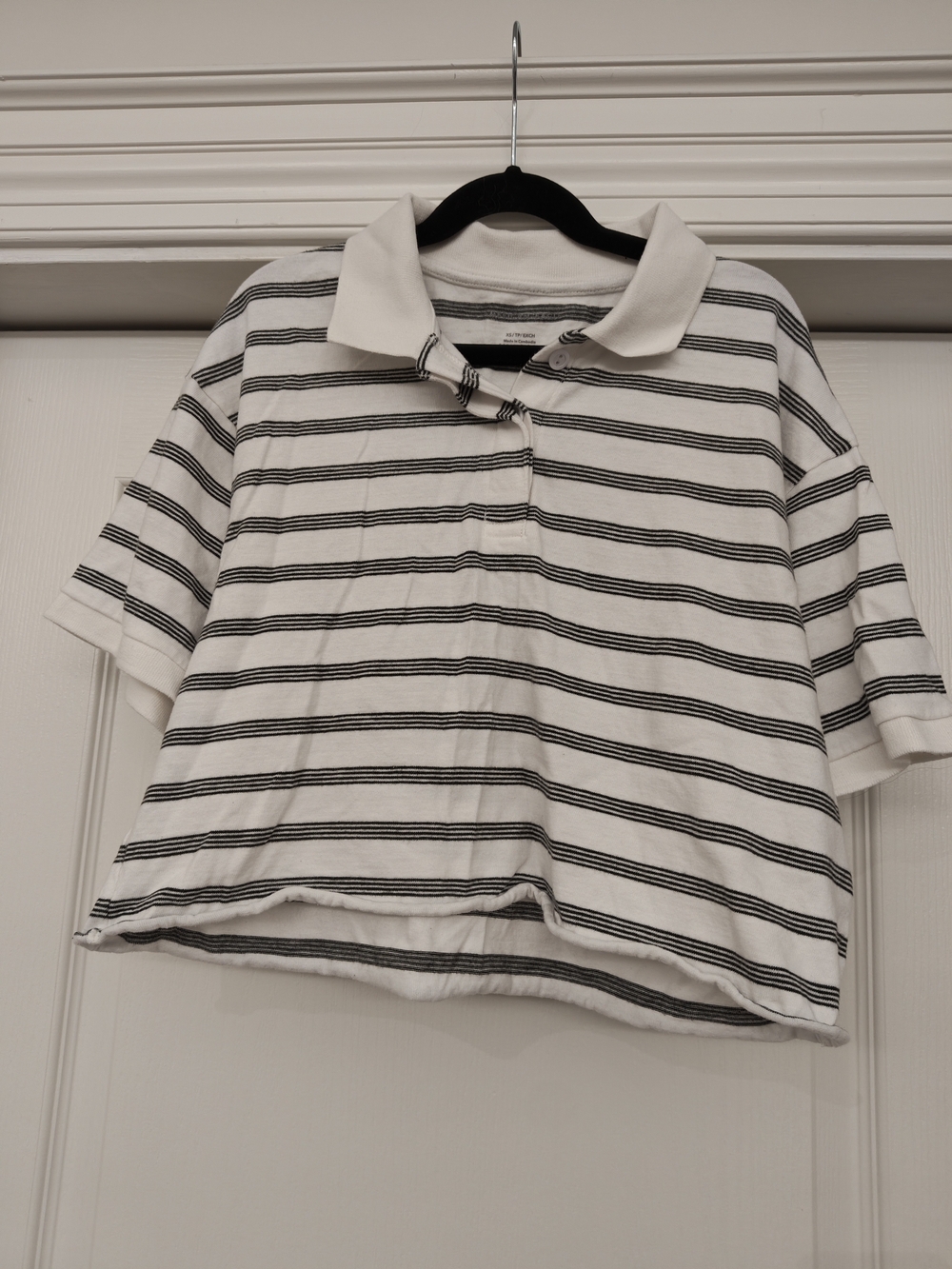 American Eagle Outfitters White and Black Striped Polo Tee